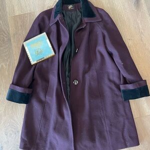 Vintage Design JoD Plum Pea Coat with Black Velvet Collar & Cuffs